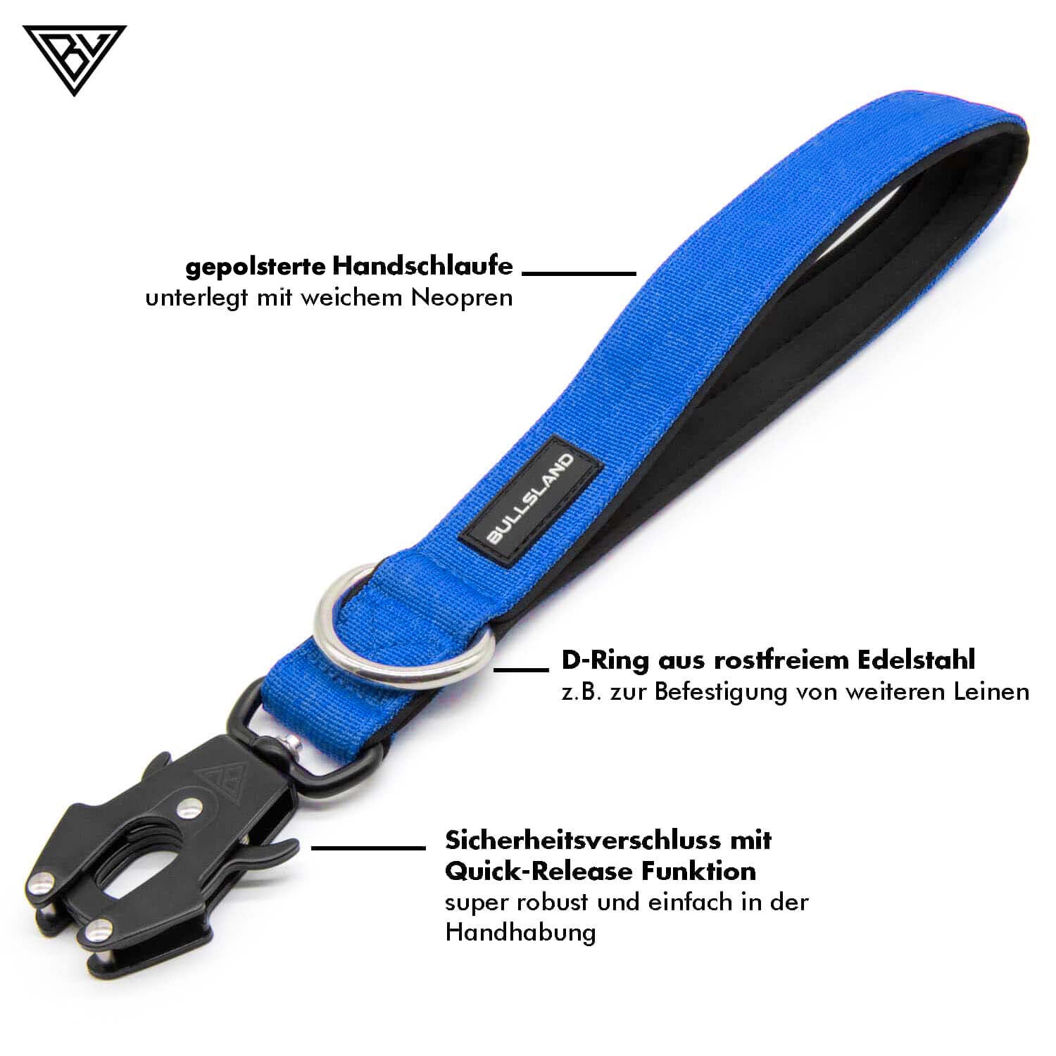Korte riem met veiligheidssluiting en handlus - 30 cm - Blauw