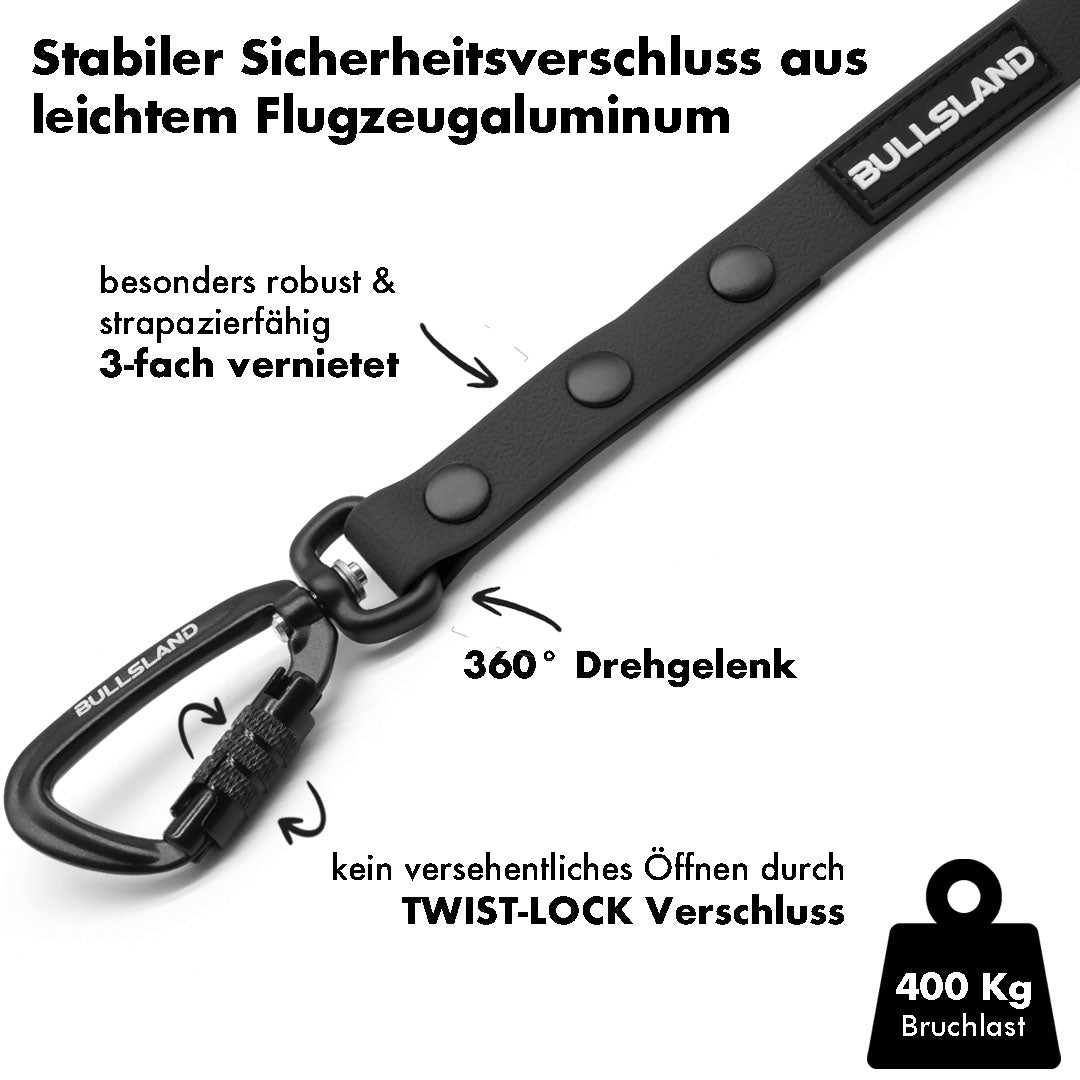 PVC-hondenriem met volgfunctie – waterdicht en gemakkelijk schoon te maken, met draaisluiting en neopreen handvat – zwart