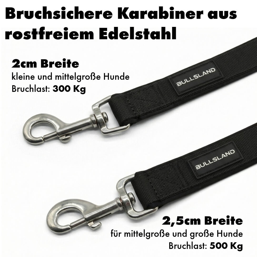 Hundeleine mit Edelstahl Karabiner- 3-fach verstellbar – mit Neoprenpolster - Schwarz