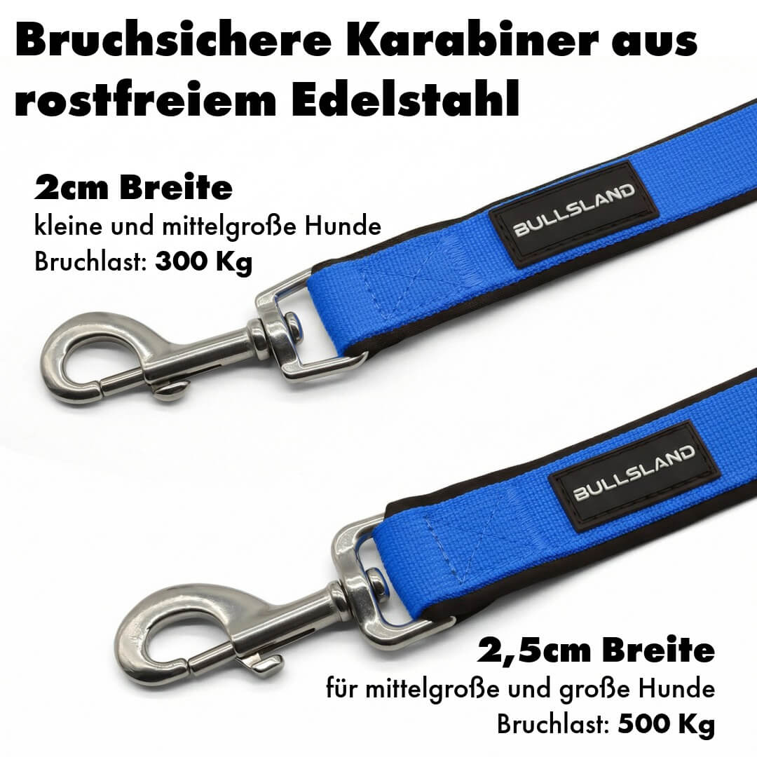 Hundeleine mit Edelstahl Karabiner- 3-fach verstellbar – mit Neoprenpolster - Blau