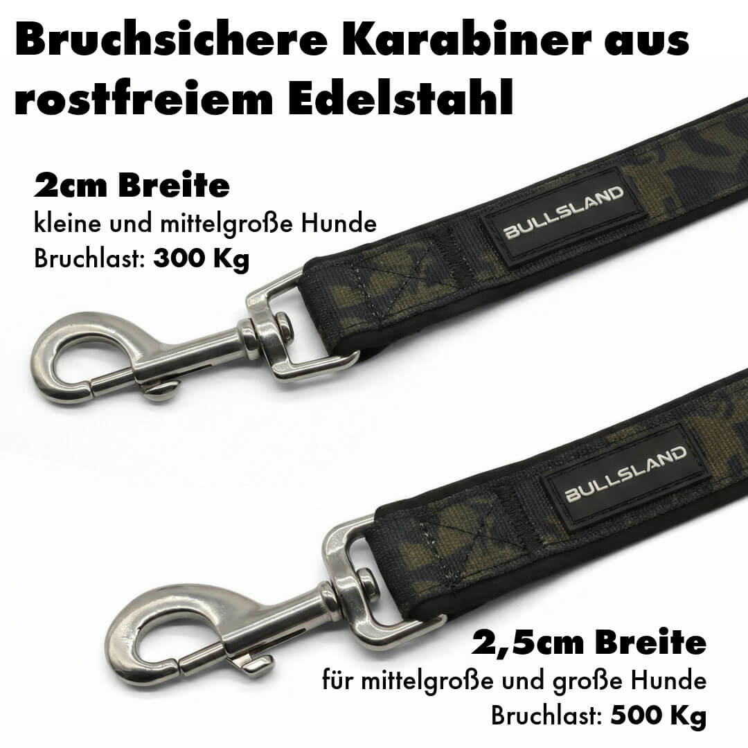 Hundeleine mit Edelstahl Karabiner- 3-fach verstellbar – mit Neoprenpolster - Black Camo