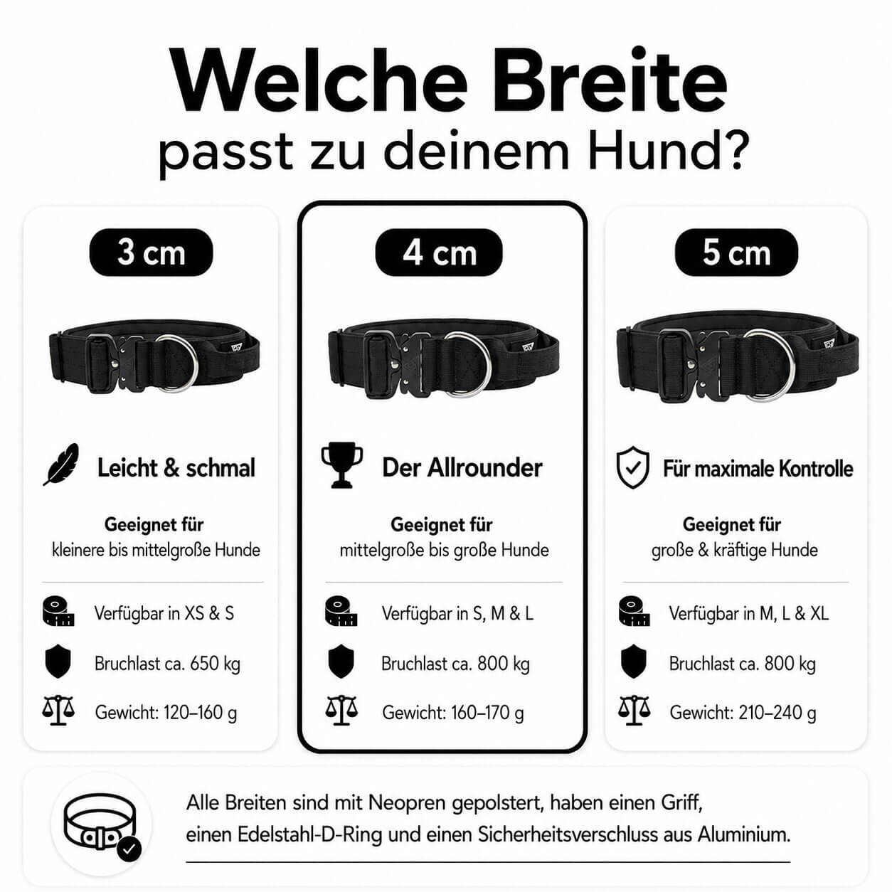 Taktisches Hundehalsband mit Griff - Schwarz